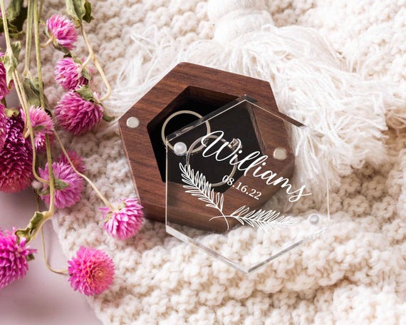 Custom Wedding Ring Box with Acrylic Lid Wood Base: Personalized Gift for  the Bride, Engraved Ring Bearer for Wedding Ceremony