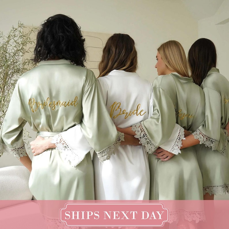 Bridal Party Robes, Personalized Bridesmaid Gift, Monogrammed Satin, Getting Ready Robe, Bride Robe, Bridal Shower, Bachelorette [SCL] image 1