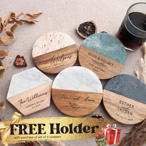 Square shaped wooden coasters set, Unique Rustic Wood Coasters for