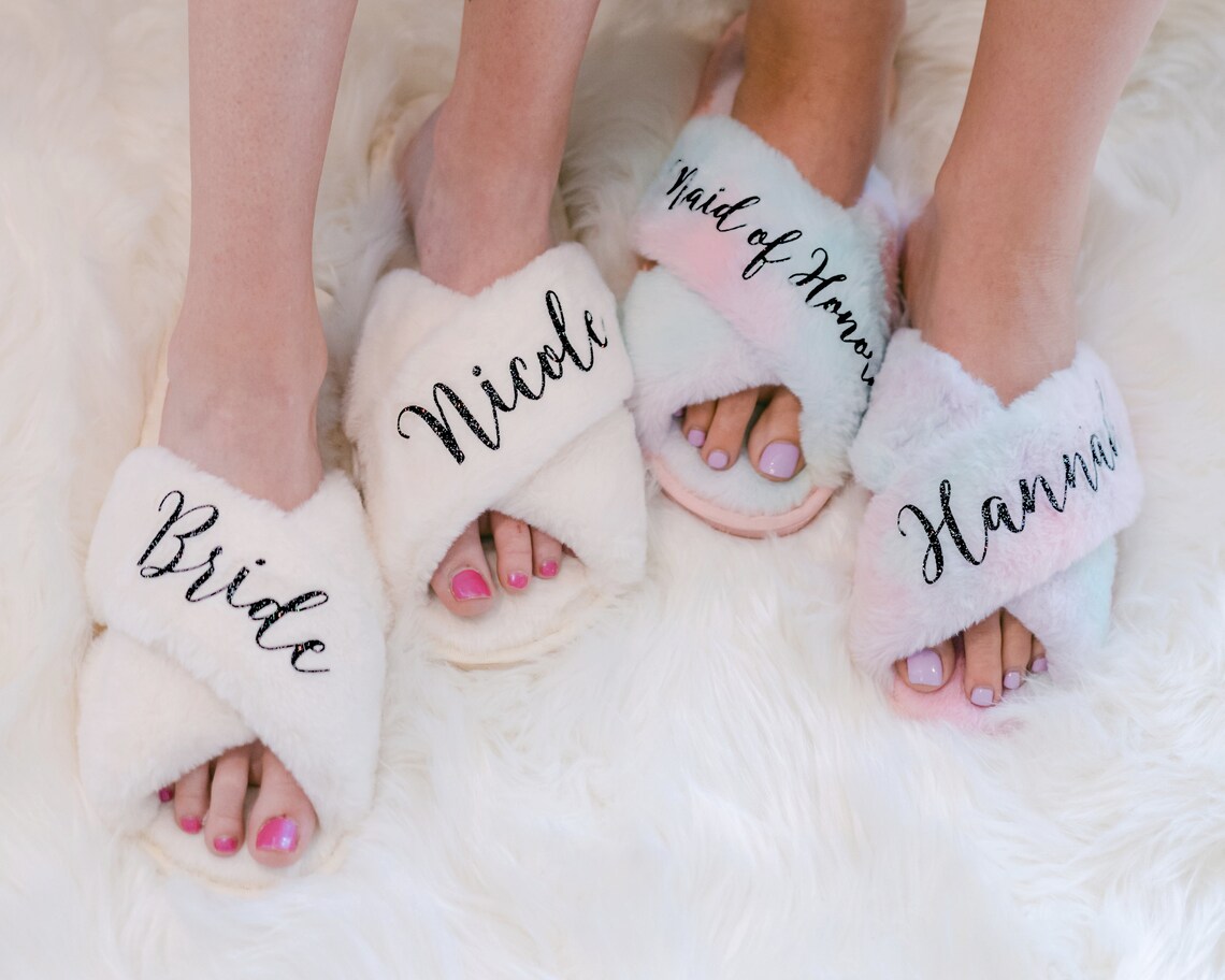 fluffy bridesmaid slippers