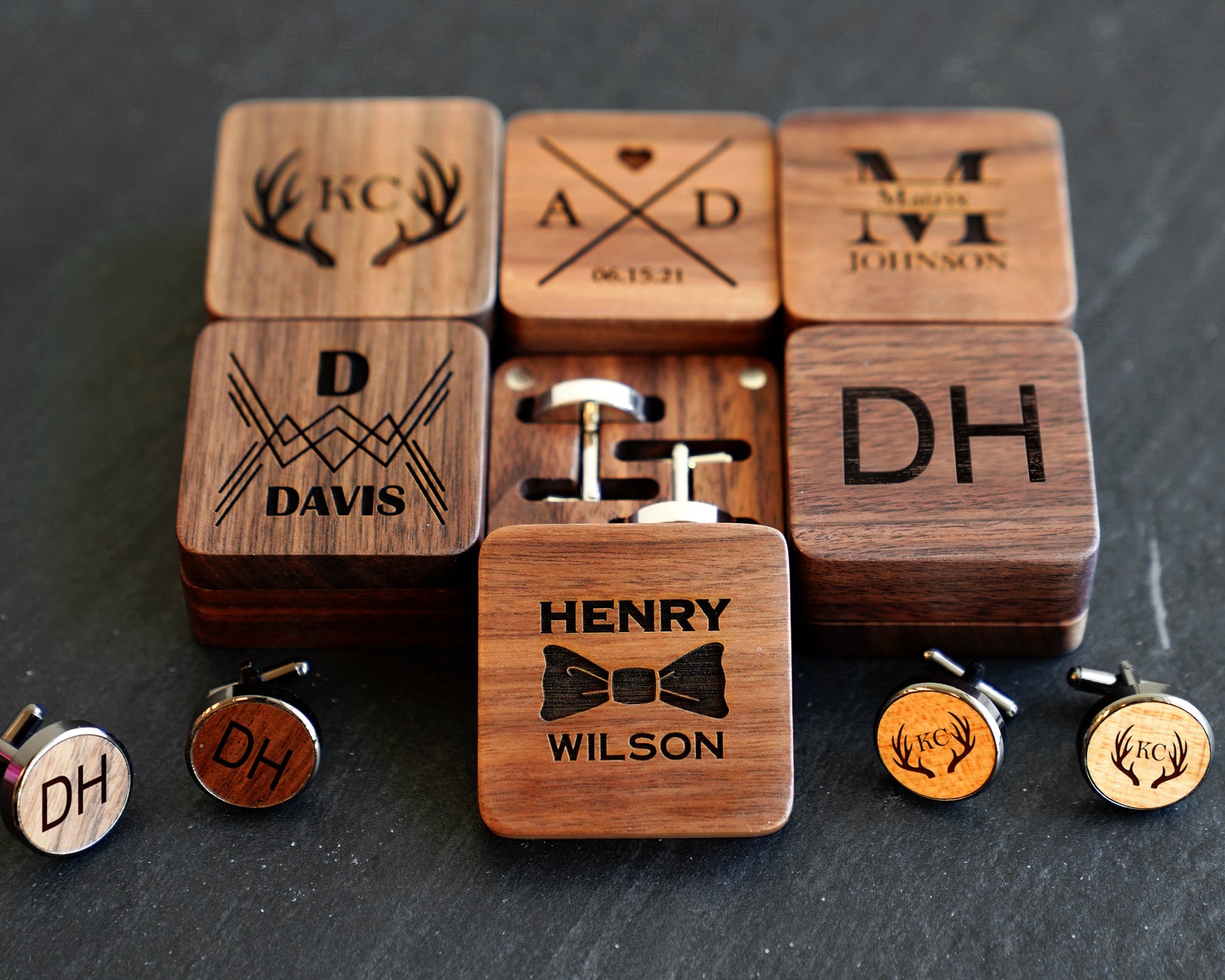 Groomsmen Gift Cufflinks Personalized Wooden Cufflinks Etsy