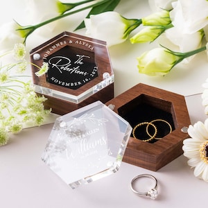 Personalized Wedding Ring Box | Ring Bearer with Acrylic Lid & Wood Base | Engraved Ring Box for Engagement Wedding Ceremony | Keepsake Box