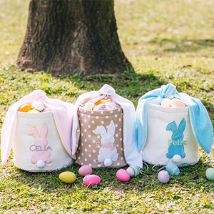 Kids Easter Basket | Custom Embroidered Easter Basket | Easter Bunny Tail Bag for Toddlers | Bunny Baskets for Easter Gifts