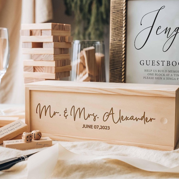Alternativa personalizada ao livro de visitas, decoração de mesa de casamento com torre embaralhada, jogos para festa, presente de casamento [W]
