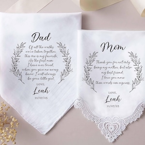 Father, Mother of Bride Handkerchief, Personalized Wedding Handkerchief, Gift for Father of Bride, Father of the Groom Gift image 1