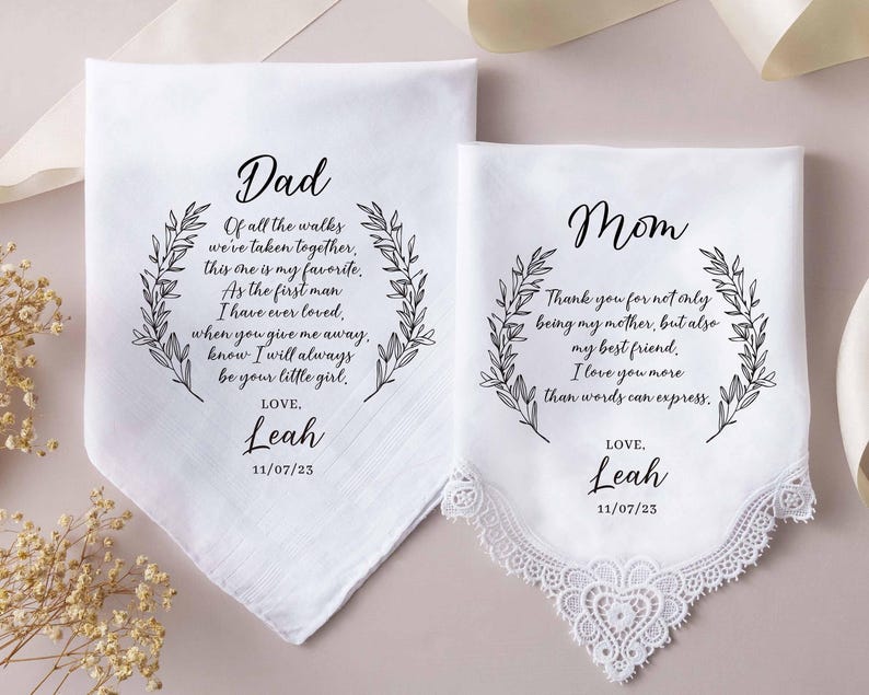 Father, Mother of Bride Handkerchief, Personalized Wedding Handkerchief, Gift for Father of Bride, Father of the Groom Gift image 1