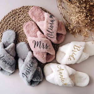 Bridesmaid Proposal | Personalized Fluffy Slippers | Custom Name Wedding Gifts | Bridesmaids Gifts  | Bachelorete Party | Bridal Party Gifts