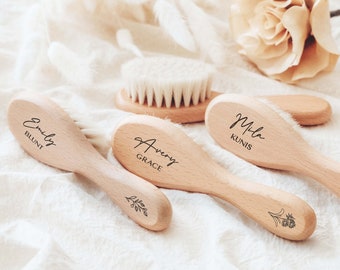 Cadeau de douche personnalisé pour ensemble de brosses à cheveux pour bébé | Brosse pour bébé gravée | Souvenir nouveau-né | Cadeaux de Noël pour nouvelle maman | Coffret cadeau bébé garçon fille