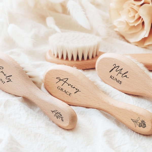 Cadeau de douche personnalisé pour ensemble de brosses à cheveux pour bébé | Brosse pour bébé gravée | Souvenir nouveau-né | Cadeaux de Noël pour nouvelle maman | Coffret cadeau bébé garçon fille