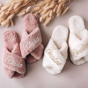 Bridesmaid Gits, Custom Fluffy Slippers, Bachelorette Party Favors, Bridal Shower, Wedding Gift for Her image 4