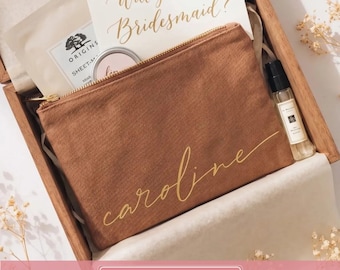Trousse de toilette en toile de coton monogrammée : Organisateur de cosmétiques avec inscription dorée