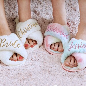 Bridesmaid Gits, Custom Fluffy Slippers, Bachelorette Party Favors, Bridal Shower, Wedding Gift for Her image 8