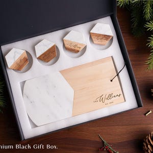 Custom Serving Tray, Wood Cutting Board, Marble Coaster Set: Wedding, Housewarming, Christmas image 11