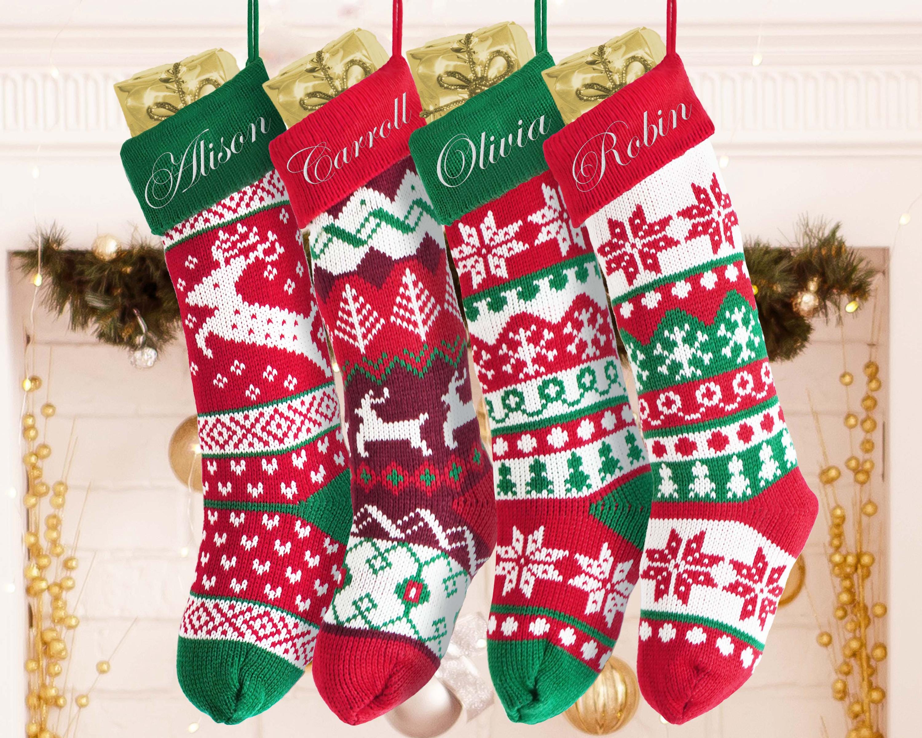 Personalized Christmas Stockings - 18 Inch Burgundy Family Stockings With Embroidered Initial Letter