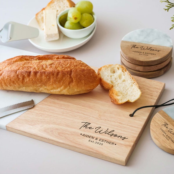 Personalized Cutting Board | Wedding Gifts | Housewarming Gifts | Wood Marble Charcuterie Board | Couple Gifts | Custom Cheese Board