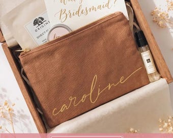 Monogrammed Cotton Canvas Toiletry Bag: Gold Writing Cosmetic Organizer