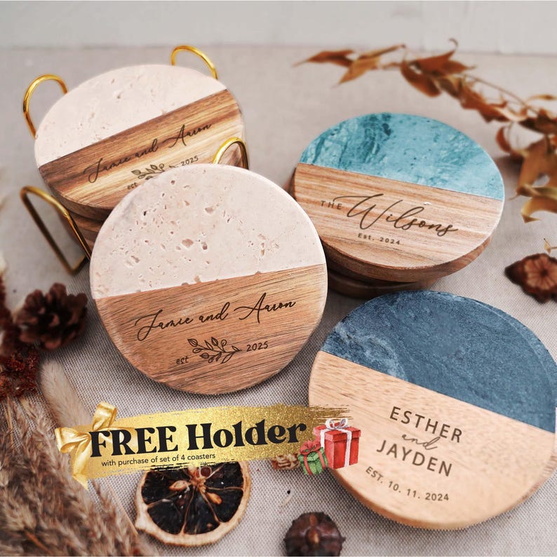 Custom Coasters Set, Housewarming Gift, Personalized Cutting Board Coaster, Wedding Gifts image 9