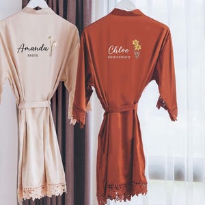 Bridesmaid Birth Flower Robes, Bridesmaid Gifts, Bridal Party Gift, Silky Chunky Lace Robe, Bridal Robe, Floral Wedding Robes  [SCL]