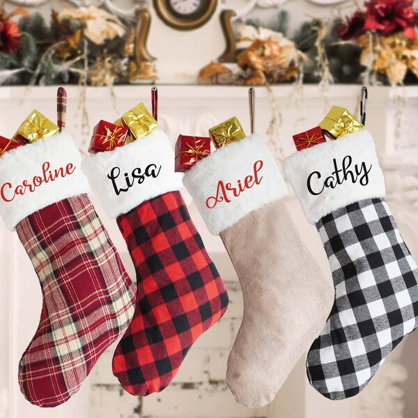 Personlized Buffalo Plaid Stockings | Custom Holiday Gifts | Christmas Stockings Gift | Christmas Gifts for Her | Family Gifts Ideas