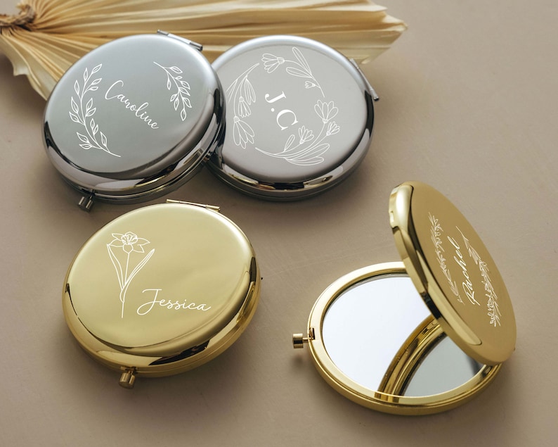 Custom Compact Mirror Bridesmaid Proposal Gifts Best Friend Birthday Gifts Personalized Gifts for Women Pocket Mirror Gift for Mom 画像 7