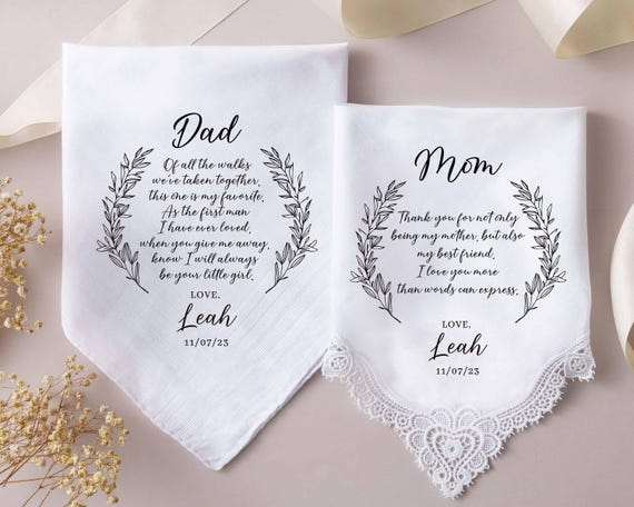Father, Mother of Bride Handkerchief, Personalized Wedding Handkerchief, Gift for Father of Bride, Father of the Groom Gift