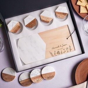 Bridal Shower Gift, Personalized Coasters, Housewarming Gifts, Custom Coaster Set, Marble and Wood image 10