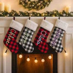 Personlized Buffalo Plaid Stockings, Custom Holiday Gifts, Christmas Stockings Gift, Christmas Gifts for Her, Family Gifts Ideas, Gingham