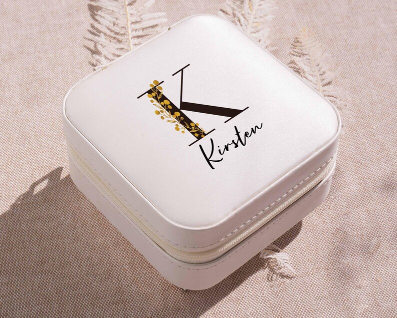 Custom Initial Travel Jewelry Box, Personalized Jewelry Case for Bridesmaid Proposal, Bridal Shower Gift, Travel Essentials [JB01] image 5