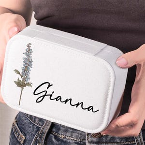 Personalized Jewelry box with Birth Flower: Name Engraved Gift for Bridesmaid Proposal, Bridal Shower, Sister and Best Friend