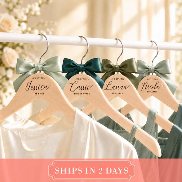 Bridesmaid Proposal Gift Personalized Satin Bow Wooden Hangers For Wedding Party