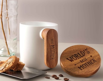 Personalized Mug for Mom | Birthday Gifts | Custom Ceramic Cup with Wood Handle | Mothers Day Gift | Best Mom Ever Gift