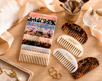 Bridesmaid Hair Comb Personalized, Engraved Acetate Hair Comb, Bridal Amber Comb [N]