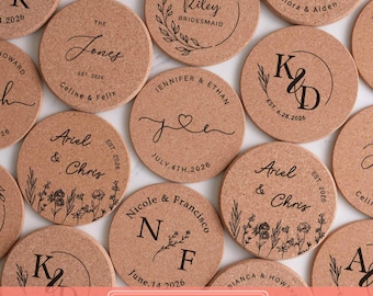 Trouwbedankjes, gepersonaliseerde kurken onderzetters, housewarmingcadeaus, gepersonaliseerde woondecoratie [N] [R]
