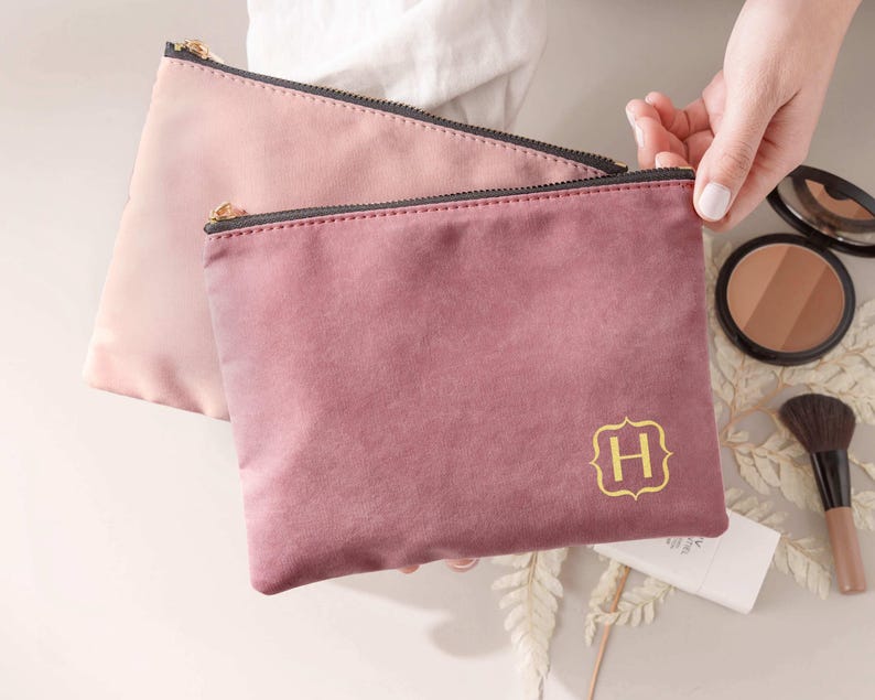 Personalized Makeup Bag with Gold Name, Bridesmaid Proposal Gift, Custom Canvas Cosmetic Pouch, Bachelorette Party Favors [MUB-0105] image 14