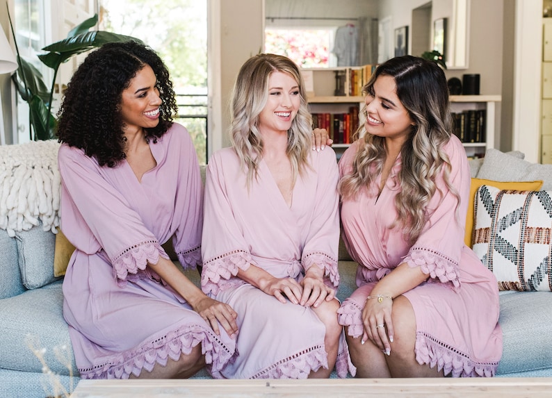 Custom Plus Cotton Lace Robes for Bridesmaid and Bride: Bridal Party, Bridesmaid Proposal Gifts, Bachelorette Party, Wedding Robe [CL] image 7