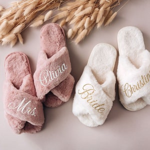 Fluffy Bride Bridesmaid Slippers Bachelorette Party Bridesmaid Gifts Proposal Bridal Shower Bridal Party Gift Gift for Her image 1