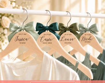 Bridesmaid Proposal Gift Personalized Satin Bow Wooden Hangers For Wedding Party