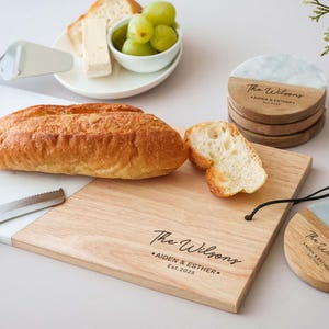 Custom Serving Tray, Wood Cutting Board, Marble Coaster Set: Wedding, Housewarming, Christmas image 9