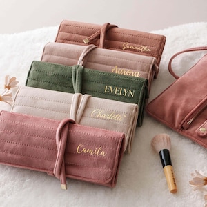 Personalized Travel Jewelry Roll, Velvet Jewelry Case, Gift for Her: Bride, Sister, Bridesmaids, Wedding Favors