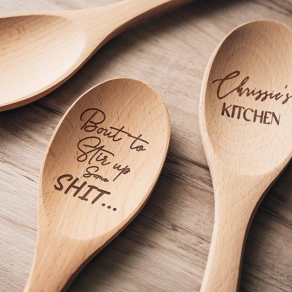 Funny Spoons for Mom | Bout to Stir Up Some Shit Wood Spoon | Birthday Gifts for Grandma | Engraved Wooden Spoon | Unique Holiday Gift