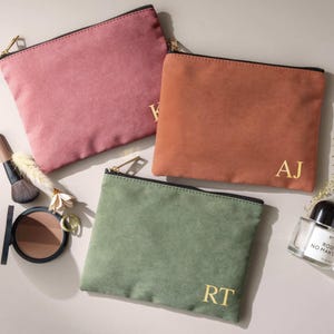 Personalized Makeup Bag with Gold Name, Bridesmaid Proposal Gift, Custom Canvas Cosmetic Pouch, Bachelorette Party Favors [MUB-0105] image 18