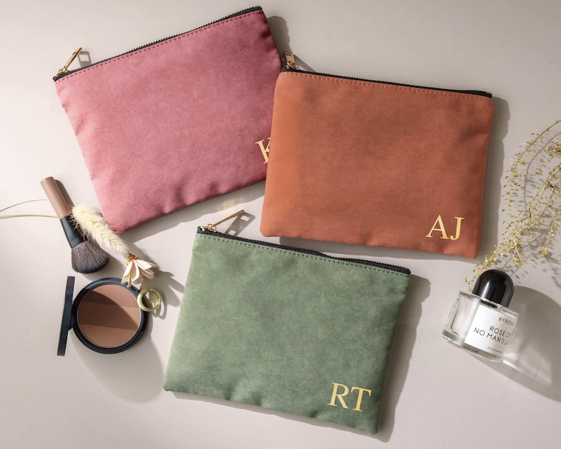 Personalized Makeup Bag with Gold Name, Bridesmaid Proposal Gift, Custom Canvas Cosmetic Pouch, Bachelorette Party Favors [MUB-0105] image 18