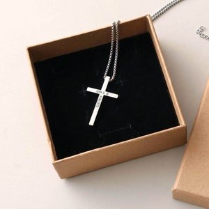 Personalized Cross Necklace Black Silver Gold Cross Pendant Necklace Vaelentines Day Gifts for Him Anniversary Gift Baptism Gifts image 10