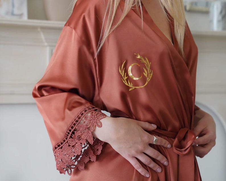 Silk Lace Robe, Bridesmaid Robes, Bridal Robe, Bridal Party Robes, Bridesmaid Gifts, Wedding Party Getting Ready Robes [SCL] imagen 10