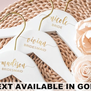 Personalized Bridesmaid Hangers with Gold Hook | Custom Gold Name Engraved Wooden Hanger | Bridal Hangers | Bridesmaid Maid of Honor Gifts