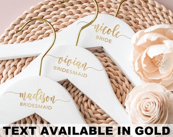 Personalized Bridesmaid Hangers with Gold Hook | Custom Gold Name Engraved Wooden Hanger | Bridal Hangers | Bridesmaid Maid of Honor Gifts