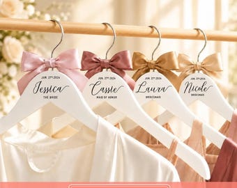 Bridal Hanger Custom Laser Engraved White Wood Wedding Dress Hanger With Bow
