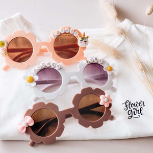 Bloemenzonnebril, gepersonaliseerde naamzonnebril, kinderzonnebril, bloemenmeisje cadeau, aangepaste verjaardagscadeau peuter baby, vakantiecadeau [W]