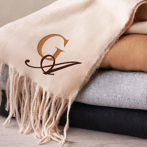 Regalo di nozze per la sposa, sciarpa personalizzata con frange, monogramma, nome/iniziali ricamati