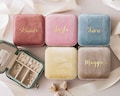 Personalized Velvet Jewelry Box, Gift for Her: Square, Travel Jewelry Case, Bridesmaid Gifts [VJB01]